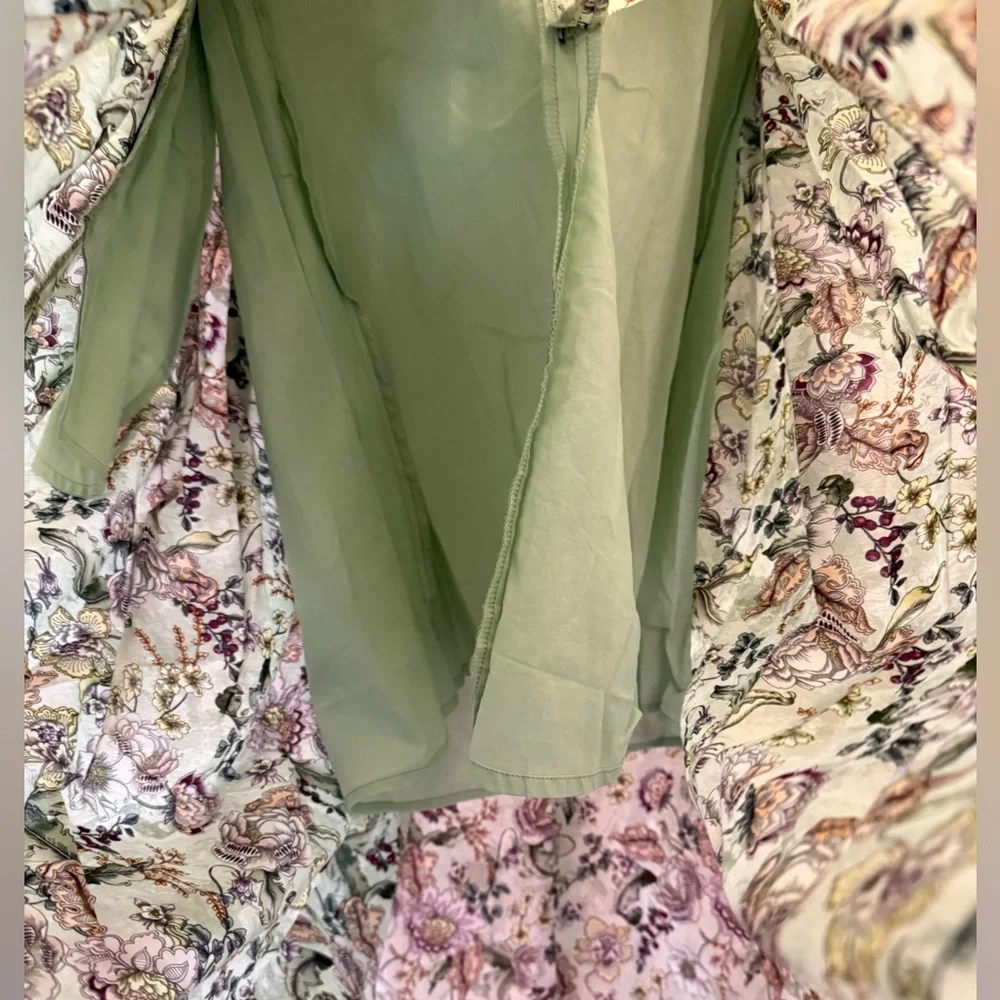 💗Aqua Blu Floral Silk Blend Lotus Drop Waist Maxi Dress Sundress Small - Picture 8 of 14